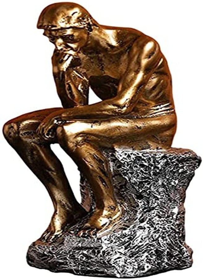 Joylern Resin Thinker Statue Thinker Figurine Thinking Man Sculptures for Home Office Desktop Crafts Gifts - Golden - Image 2